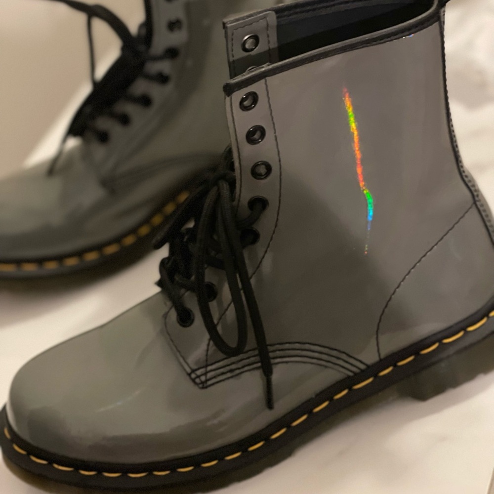 Dr. Martens Gray Patent Leather Boots